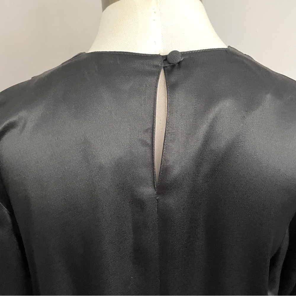 Vintage 80s Black Long Sleeve Batwing Satin Blouse - Medium - Picture 9 of 11
